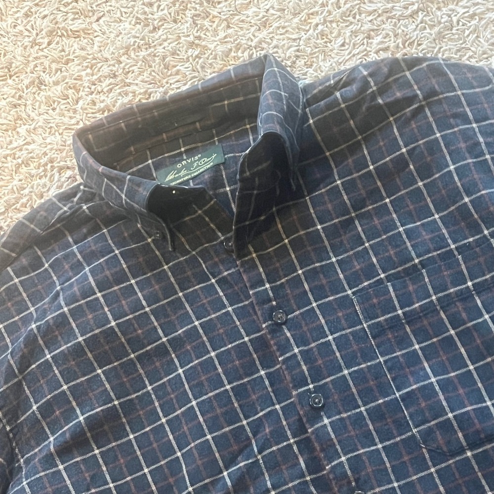 Orvis Charles F Orvis Signature Plaid Button Down Shirt Mens Large Navy‎ Brown